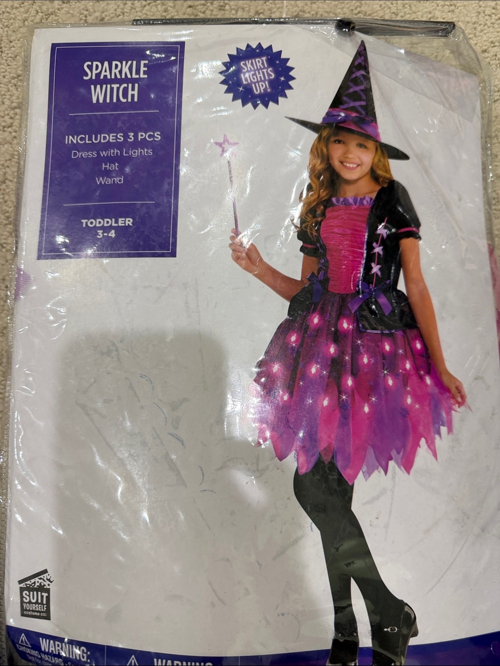 Sparkle Witch Toddler Costume - Pink & Black Dress with Hat & Wand